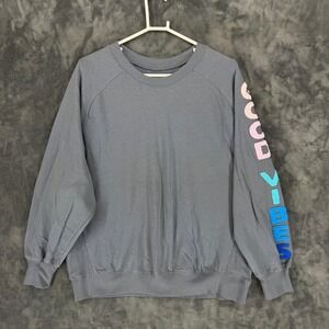 Rebellious One Womens Gray Good Vibes Chenille Patch Raglan Sweatshirt Large